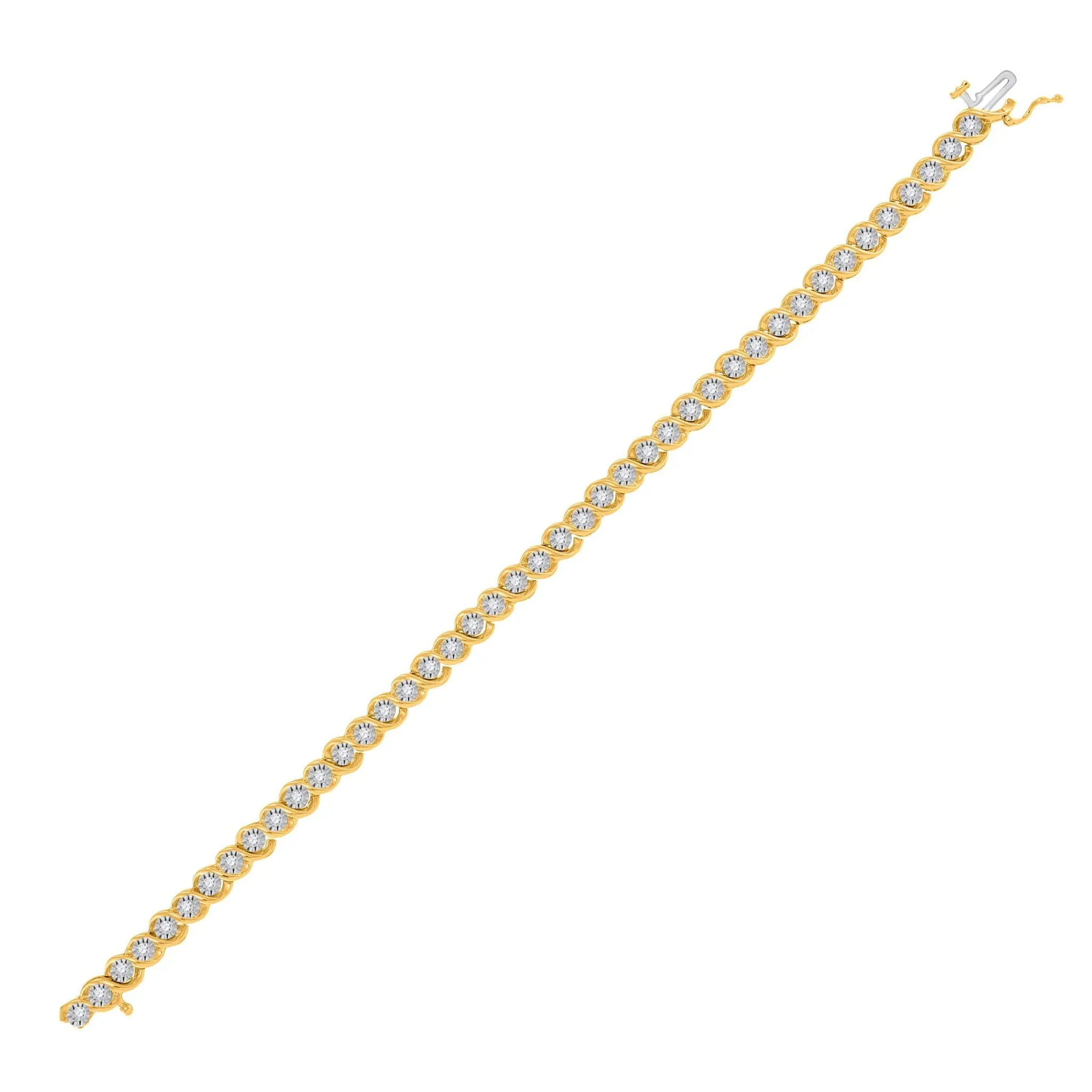 0.50Cttw Diamond Tennis Fashion Bracelet 10k Yellow Gold Womens 7"