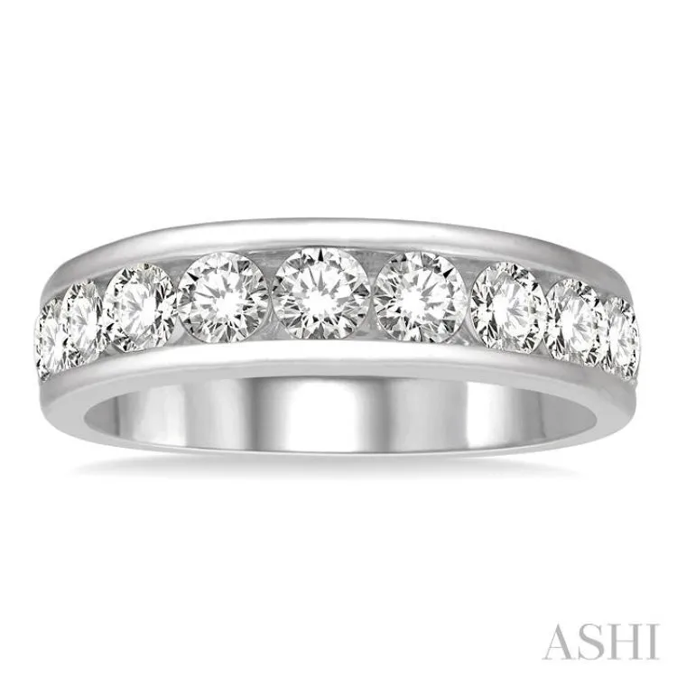 1 1/2 ctw Channel Set 11 Stone Round Cut Diamond Wedding Band in 14K White Gold