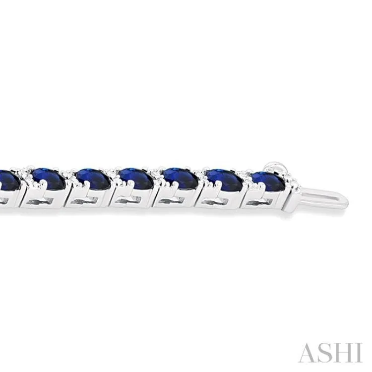 1/3 ctw Oval Cut 4X3MM Sapphire and Round Cut Diamond Precious Bracelet in 14K White Gold