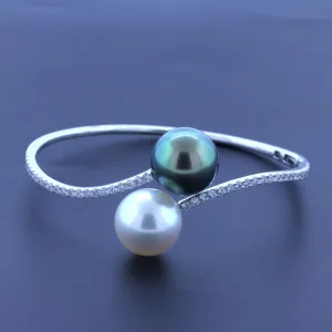 13.5mm South Sea & Tahitian Pearl Diamond 18k White Gold Bangle Bracelet