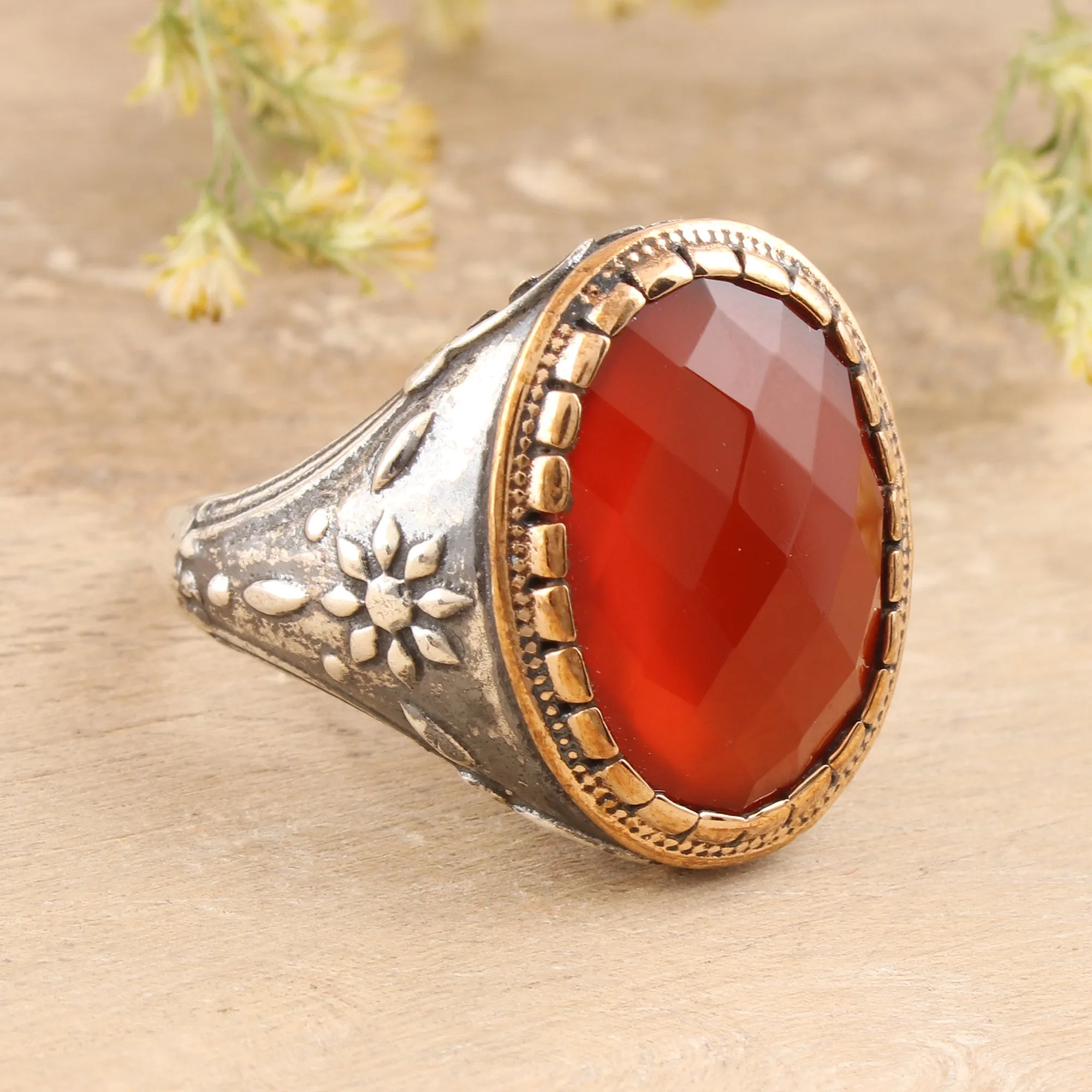 14-Carat Red-Orange Onyx Single-Stone Ring from India - Glistening Fire | NOVICA