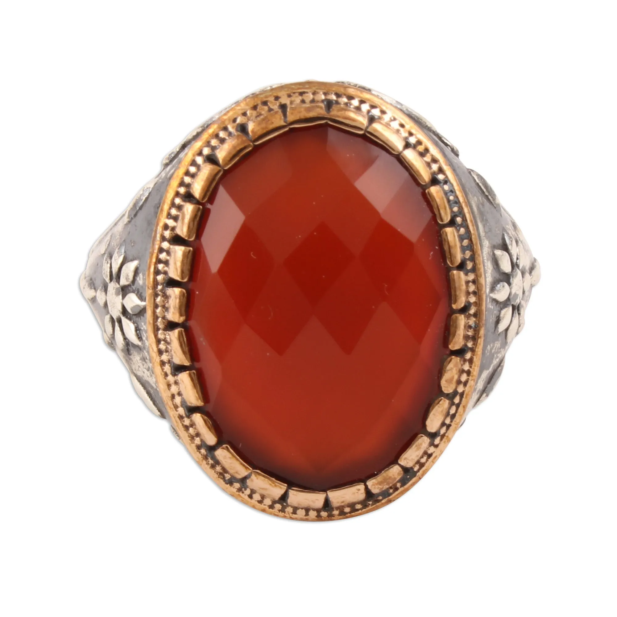 14-Carat Red-Orange Onyx Single-Stone Ring from India - Glistening Fire | NOVICA