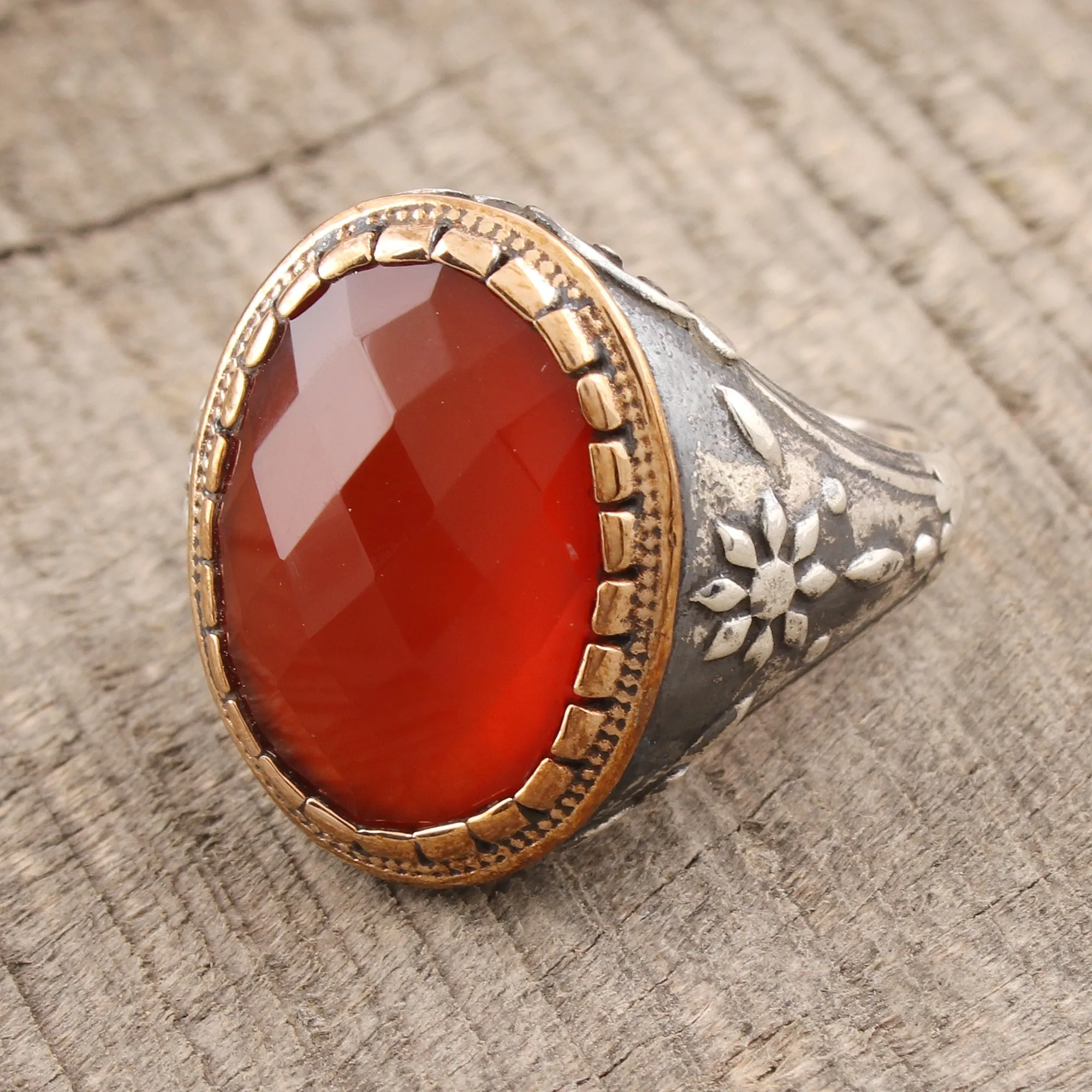 14-Carat Red-Orange Onyx Single-Stone Ring from India - Glistening Fire | NOVICA