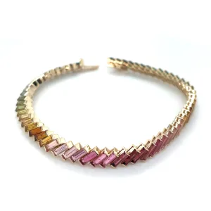 14ct Yellow Gold Earth Grown 11.84ct Rainbow Baguette Tourmaline Tennis Bracelet