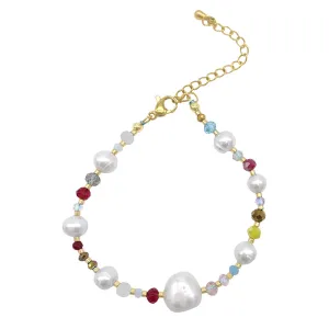 14k Gold Plated Freshwater Pearl and Color Mix Beaded Bracelet