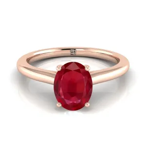 14K Rose Gold Oval Ruby Pinched Comfort Fit Claw Prong Solitaire Engagement Ring