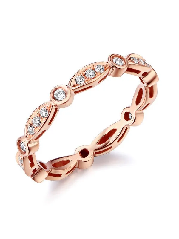 14K Rose Gold Wedding Band Ring 0.3Ct Natural Diamonds Art Deco Vintage Style