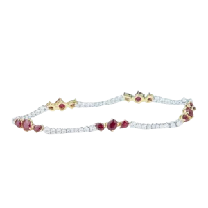 14k Two-Tone Yellow & White Gold, Diamond & Ruby Bracelet