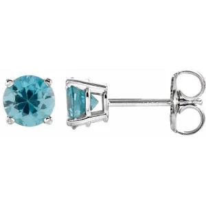 14K White 5 mm Natural Blue Zircon Stud Earrings