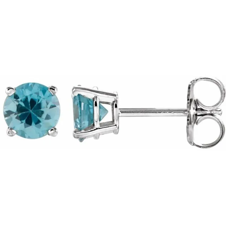 14K White 5 mm Natural Blue Zircon Stud Earrings