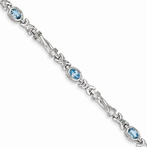 14K White Gold Blue Topaz Bracelet