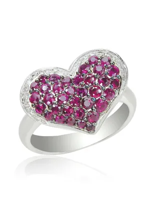 14K White Gold Ruby and Diamond Heart Ring, 1.32 TCW