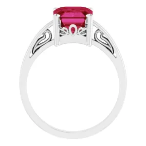 14K White Lab-Grown Ruby Scroll Setting® Ring