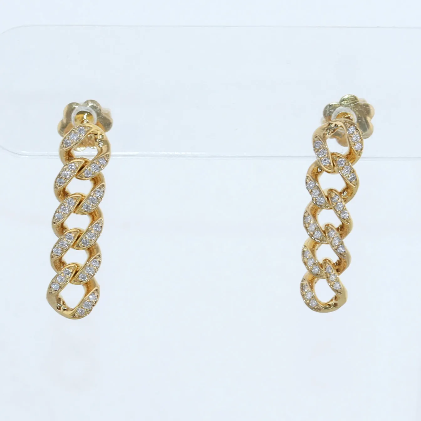 14k Yellow Gold 0.30ctw Diamond Cuban Link Chain Dangle Stud Earrings