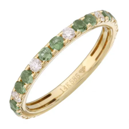 14K Yellow Gold Diamond   Green Sapphire Stacking Ring