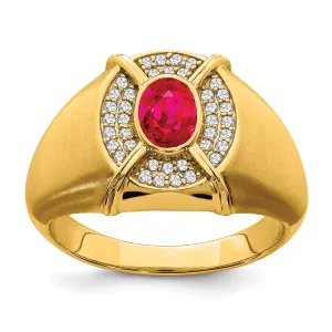 14k Yellow Gold Ruby and Diamond Mens Ring