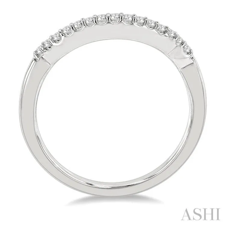 1/8 ctw Indented Round Cut Diamond Wedding Band in 14K White Gold