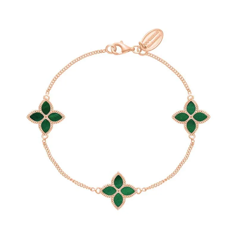 18ct Rose Gold Malachite Eden Marquise Flower Bracelet