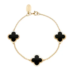 18ct Rose Gold Whitby Jet Bloom Four Leaf Clover Chain Bracelet