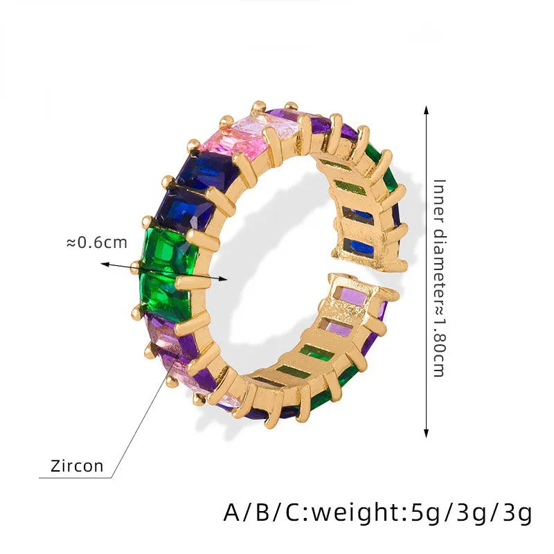 18K gold exquisite and dazzling geometric inlaid zircon design light luxury style open ring