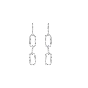 18K White Gold Diamond Hoop and Link Dangle Earrings