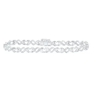 3/4cttw Diamond Heart Womens XO Bracelet 925 Sterling Silver 7"