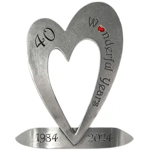 40th Ruby Wedding Anniversary Heart Keepsake Gift With Swarovski Crystal Personalised With Your Years 1984-2024