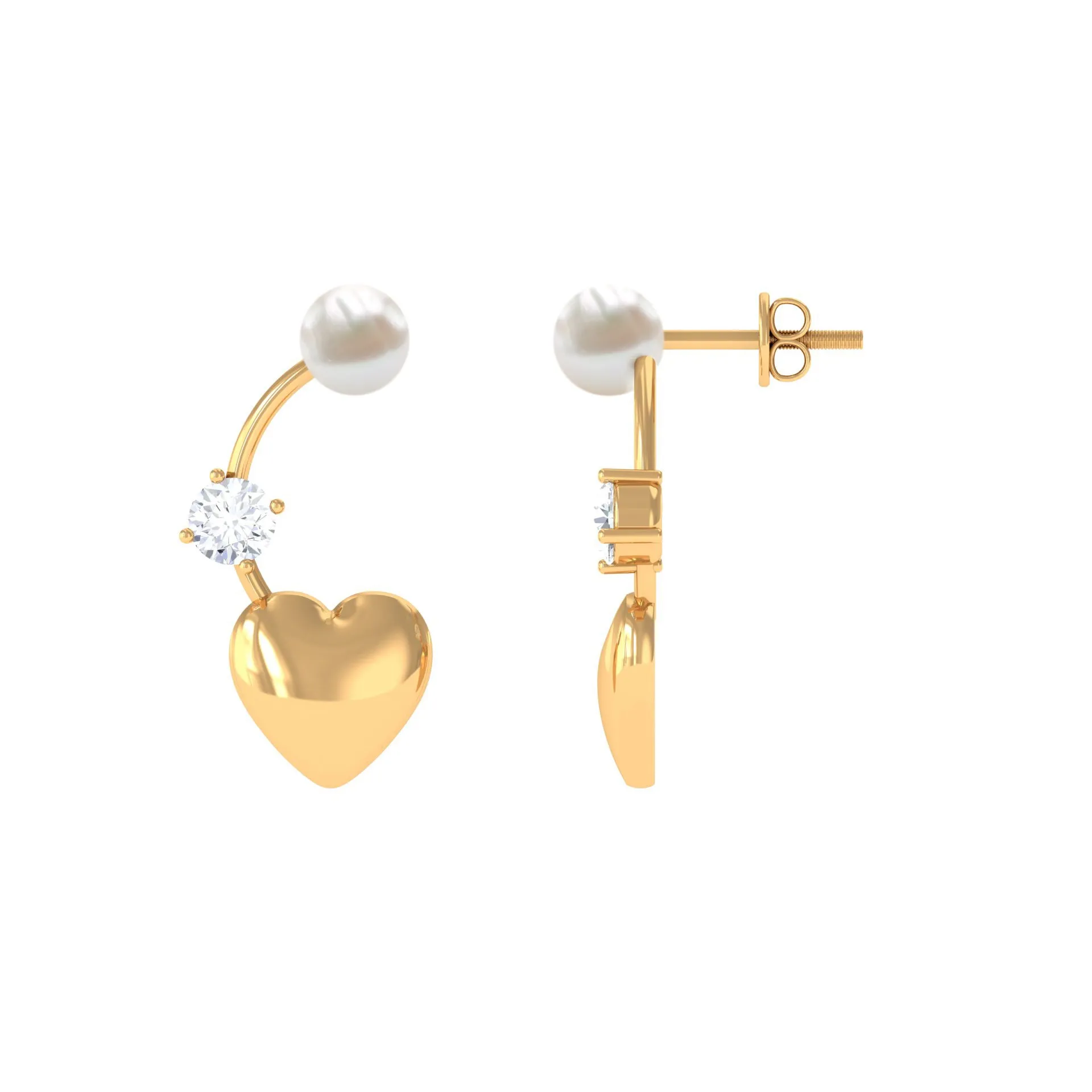 4.75 CT Freshwater Pearl and Diamond Heart Dangle Earrings