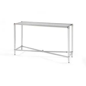 52 Inches Glass Top Console Table with Acrylic Legs, Clear and Chrome By Casagear Home