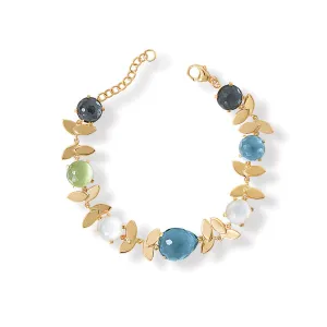 6.5"   1" Lovely Leaves! 14 Karat Gold Plated Multi Stone Bracelet