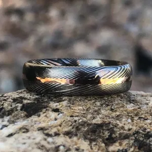 6mm Men's Black Damascus Steel Ring - Men's Wedding Bands