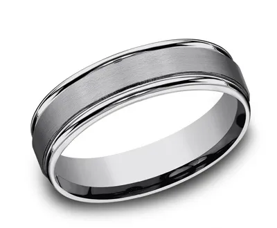 6mm Tungsten Comfort Fit Wedding Band w/ Satin Center & Round Edges