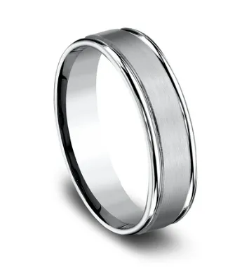 6mm Tungsten Comfort Fit Wedding Band w/ Satin Center & Round Edges