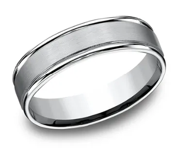 6mm Tungsten Comfort Fit Wedding Band w/ Satin Center & Round Edges