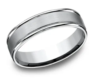 6mm Tungsten Comfort Fit Wedding Band w/ Satin Center & Round Edges