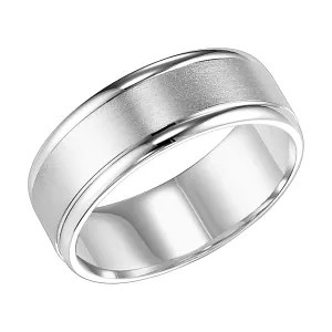 7mm Platinum Wedding Band with Brushed Center and Polished Round Edges