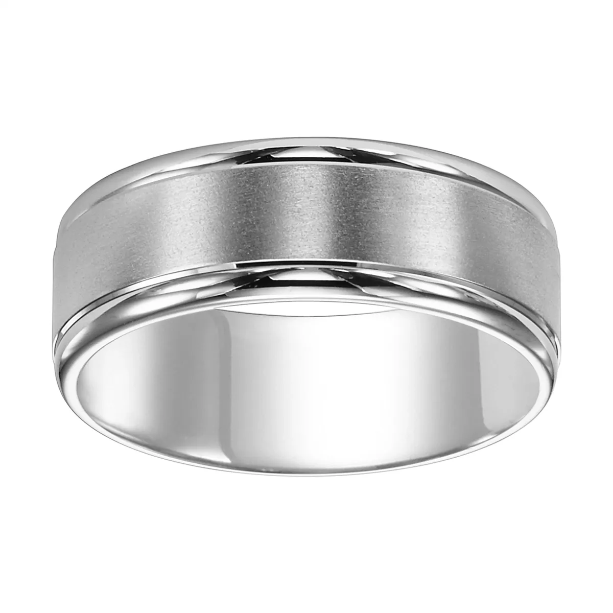 7mm Platinum Wedding Band with Brushed Center and Polished Round Edges