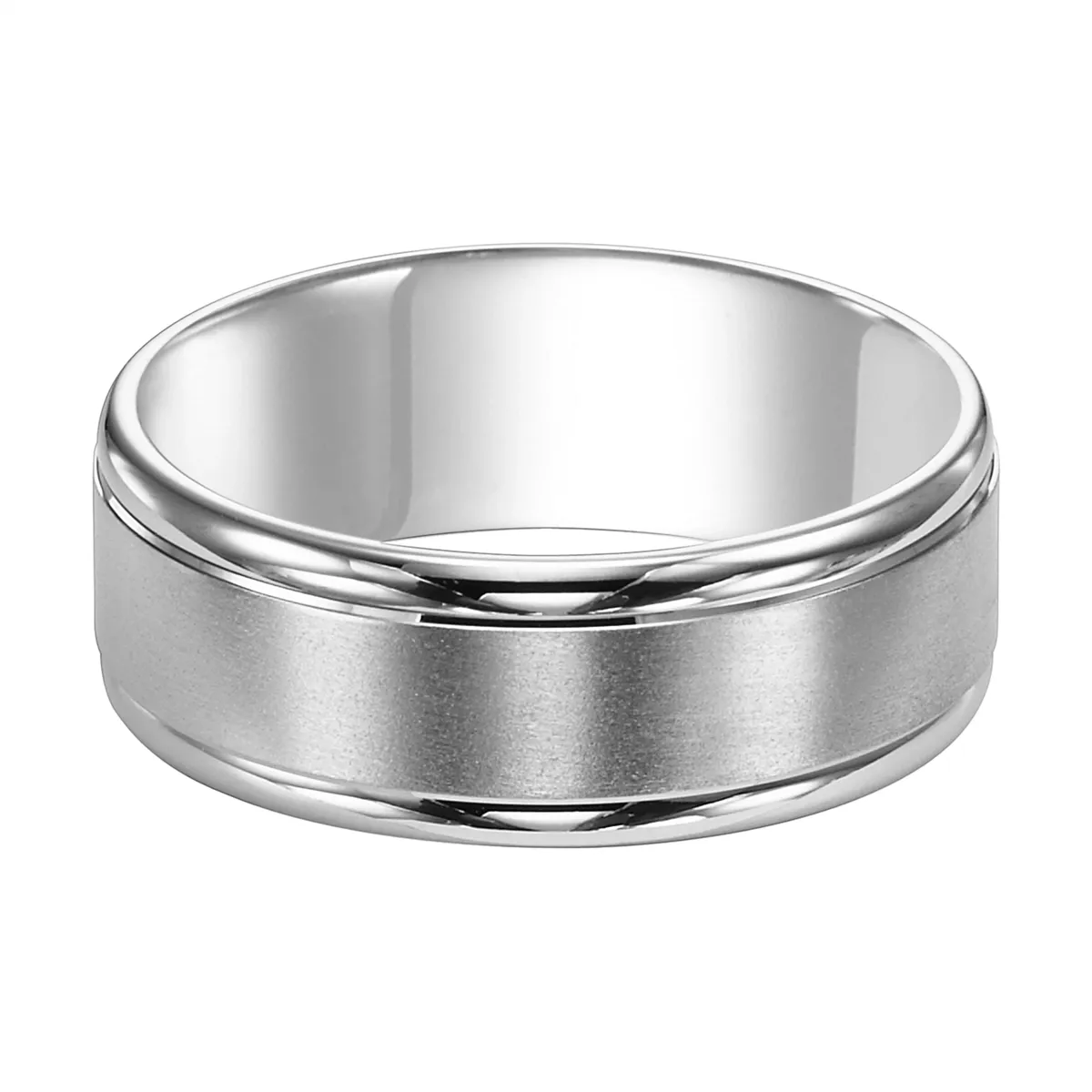 7mm Platinum Wedding Band with Brushed Center and Polished Round Edges