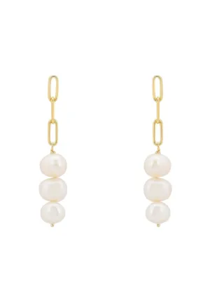 Amelia Three Pearl Drop Earrings Gold