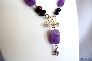 Amethyst and Pearl  Statement Handmade Necklace, birthstone gift for her