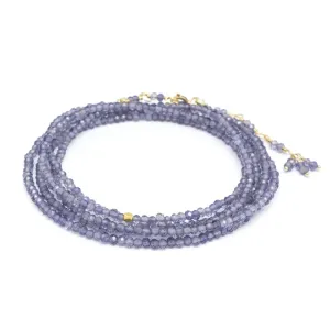 ANNE SPORTUN 34 INCH IOLITE BEAD WRAP BRACELET/NECKLACE 18K YELLOW GOLD BEAD ACCENT