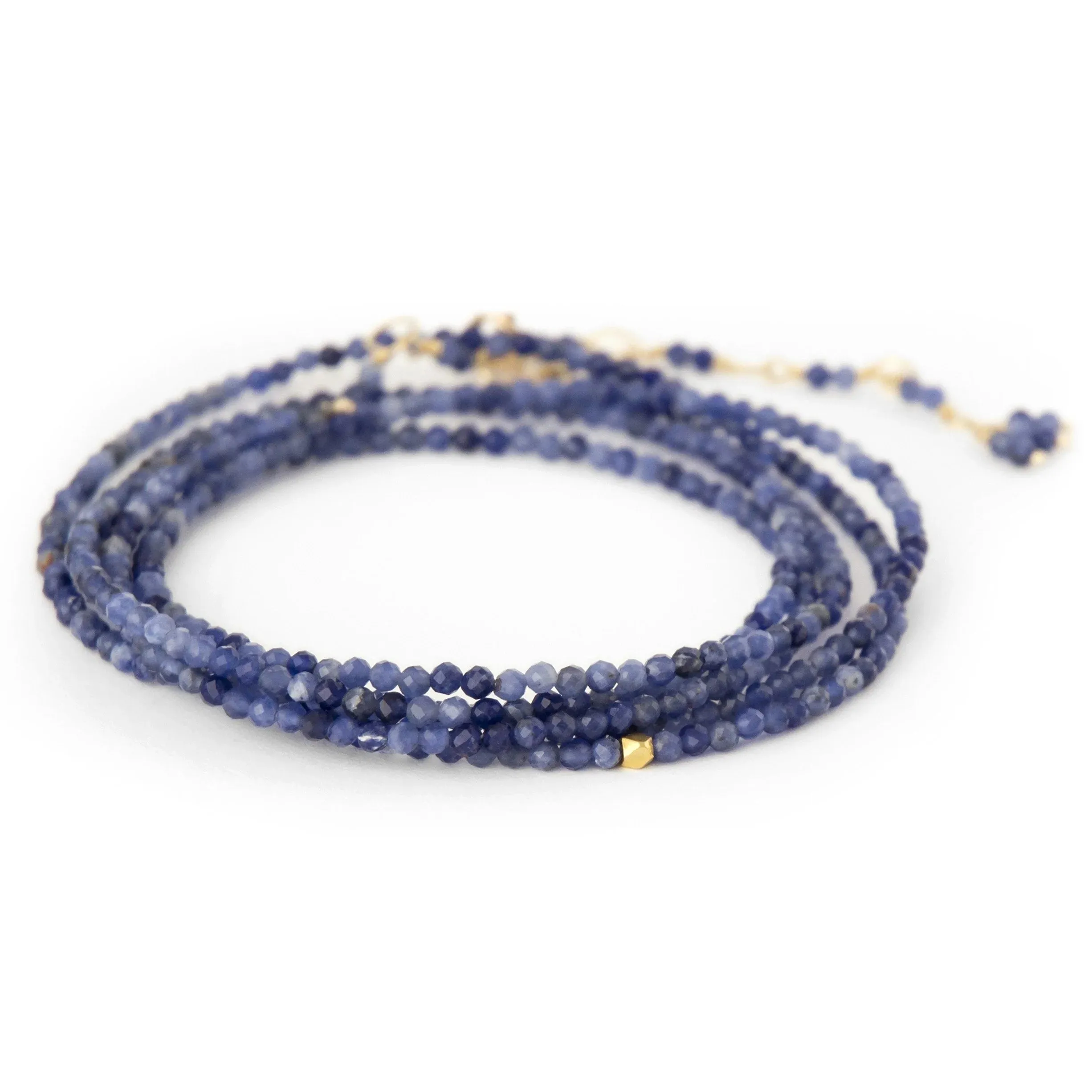 ANNE SPORTUN 34-INCH SODALITE BEAD WRAP BRACELET/NECKLACE WITH 18K YELLOW GOLD ACCENT