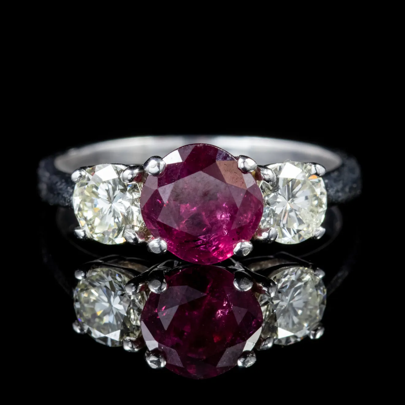 Antique Edwardian Ruby Diamond Trilogy Ring Platinum Circa 1910