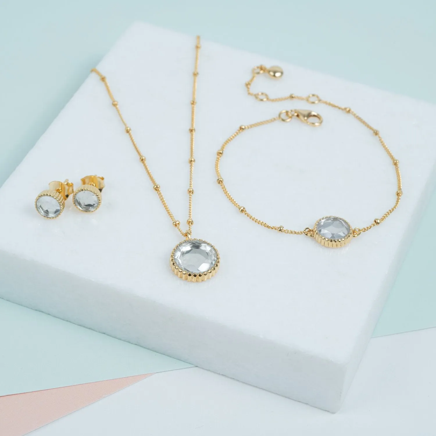 Barcelona April Birthstone Crystal & Gold Vermeil Jewellery Set