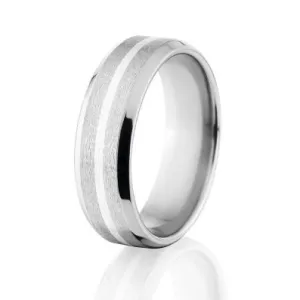 Beveled Cobalt Chrome Ring with Sterling Silver Inlay: Cobalt Wedding Band