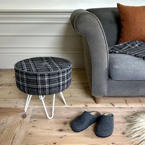 Birch Tartan Footstool with Button