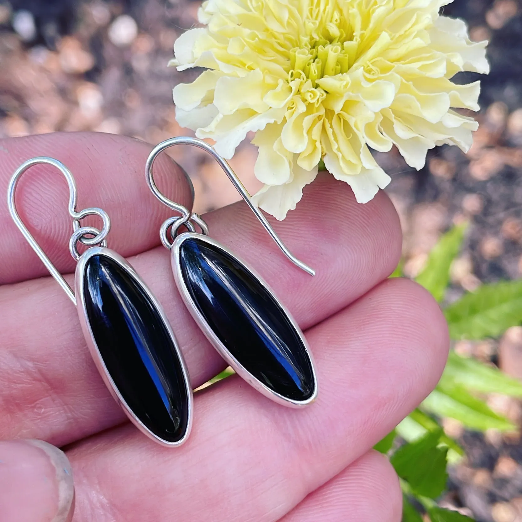 Black Onyx and Sterling Silver Earrings