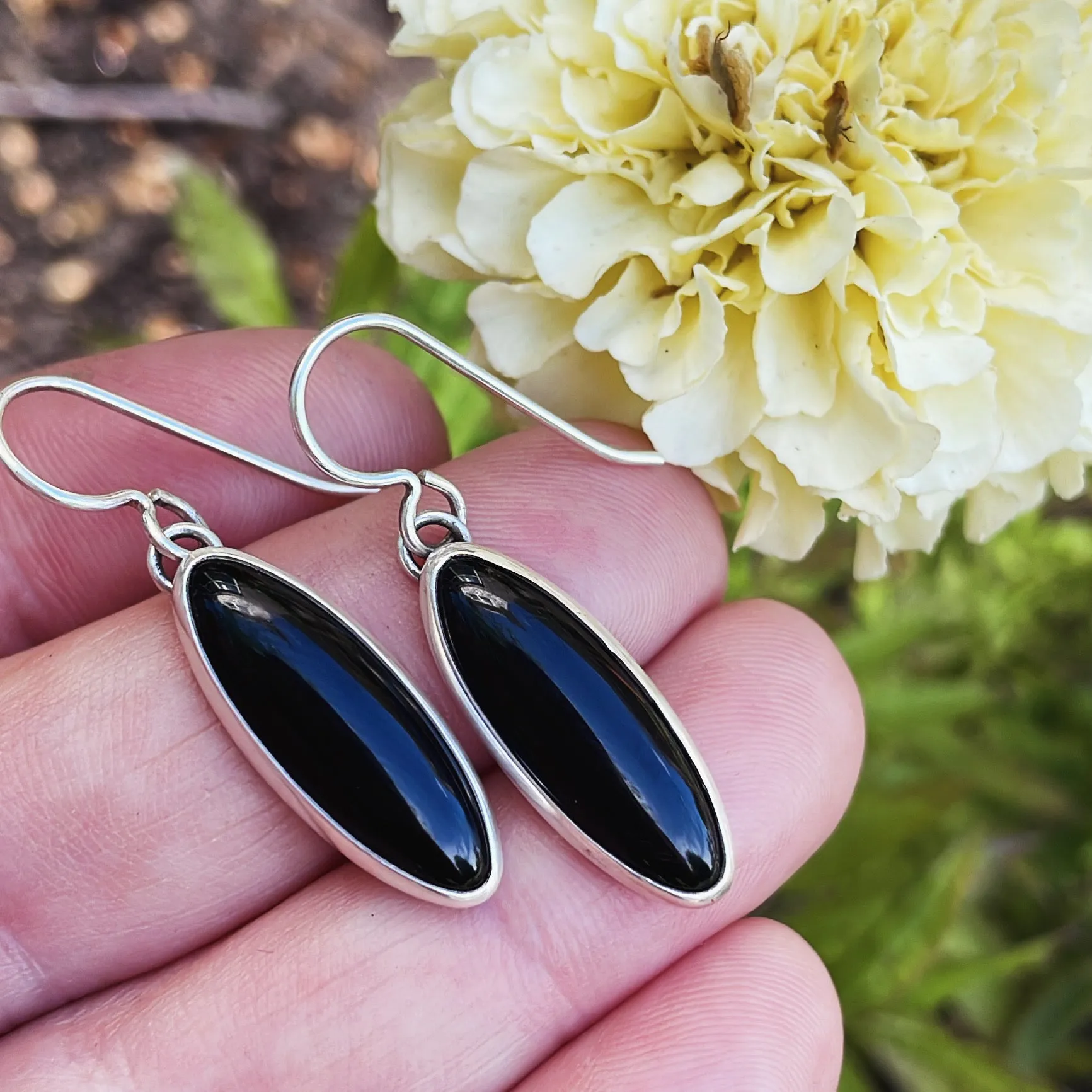 Black Onyx and Sterling Silver Earrings