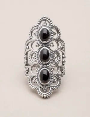 Black Onyx Antique Silver Ring - Size 7