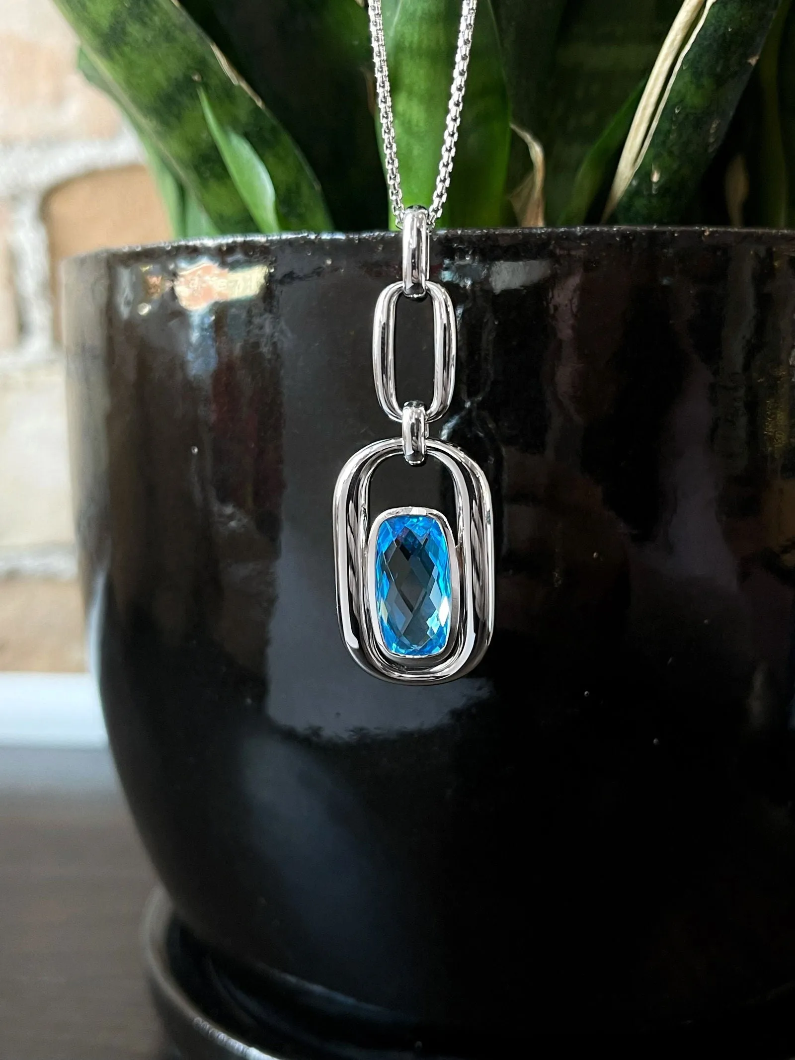 Blue Topaz Chain Link Pendant